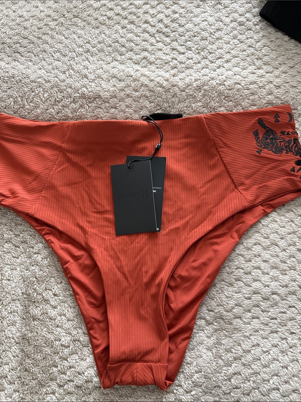 Hurley Rust Orange Ribbed High-Cut Bikini Bottom